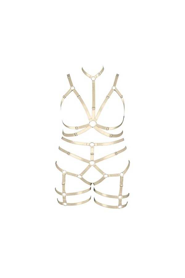 BBOHSS Ensemble de sous - vêtements à Bretelles pour Femmes Plus Grande Taille Cage évidée Halter Bra & Garter Set Punk Gothi