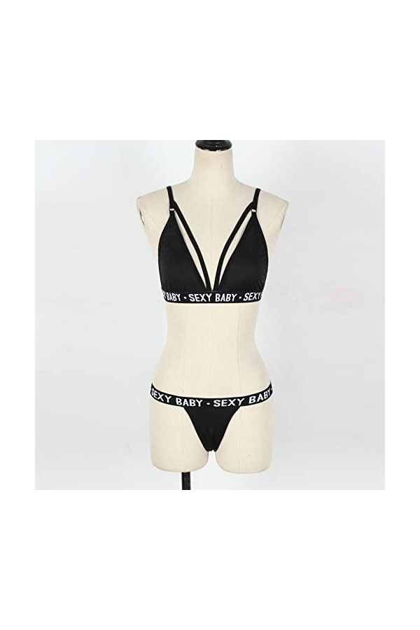 LDadgf Lingerie sexy pour femme - Lettres imprimées Bralette et culotte - Ensemble de lingerie 2 pièces - Vêtements alternati