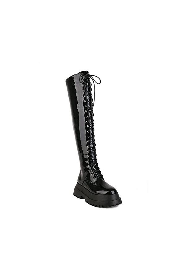WOkismD 7CM Nouveau High Leather Boots Fashion Over The Knee Platform Boots Female Knight Boots,Noir,39 EU