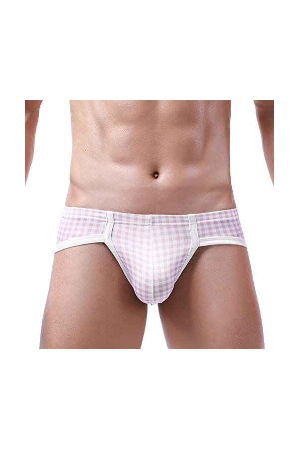 BIISDOST Hommes Plaid Imprimé Respirant Léger Sexy sous-Vêtements Culottes Taille Basse Pyjama Pieds pour Homme Purple, L 