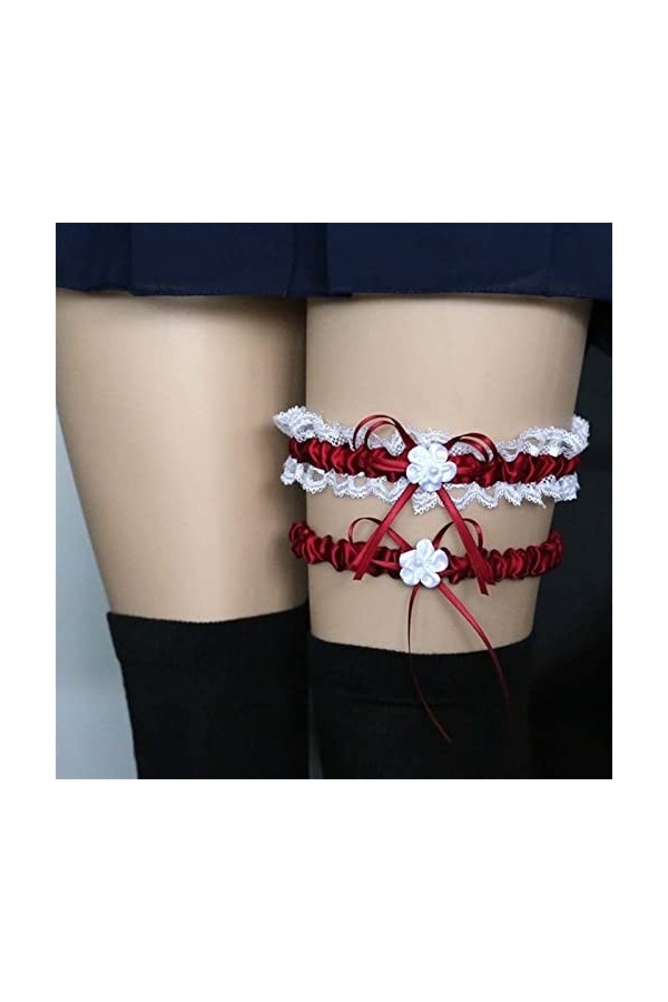 Jarretière de mariage bleue avec nœud élastique et perle 2 pièces jarretière dentelle bleu noir jarretière mariage vert rouge