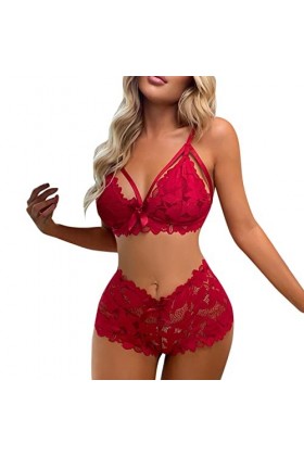 2023 New y21k Style Lingerie Sexy Sheer Floral Lace Pyjama Lingerie Set High Waist Sleepwear Bra and Panty Two Piece Nightwea