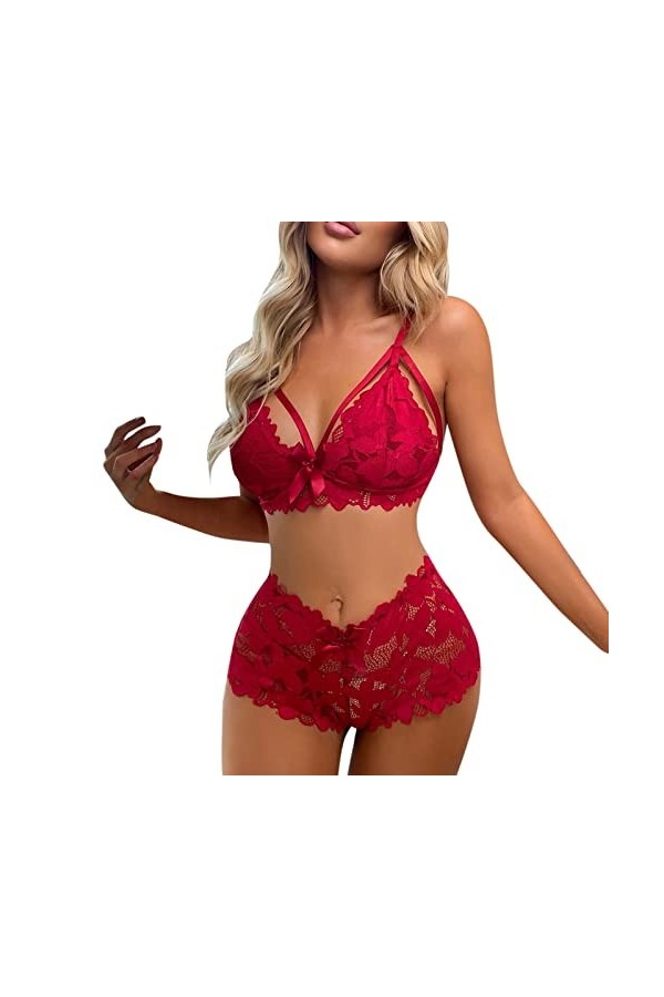2023 New y21k Style Lingerie Sexy Sheer Floral Lace Pyjama Lingerie Set High Waist Sleepwear Bra and Panty Two Piece Nightwea