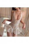 Nuisette en dentelle pour femme - Lingerie sexy - Ensemble soutien-gorge et culotte en résille, Blanc., taille unique