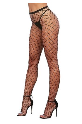 Dreamgirl Collant Grosse Résille Noir Taille 34/40