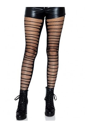 Leg Avenue 9807 Collant Double Épaisseur Opaque Coupé en Lanières Sur Résille Noir Tu Eur 34-38