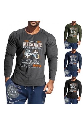 T-shirt imprimé à manches longues pour homme - Style vintage - Style sportif décontracté - Coupe ajustée - Pour homme - Coupe