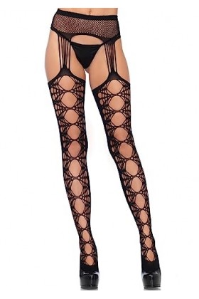 Leg Avenue 1777 Collant Porte-Jarretelles à Lanières Opaque/Résille Noir Taille Unique 36-40