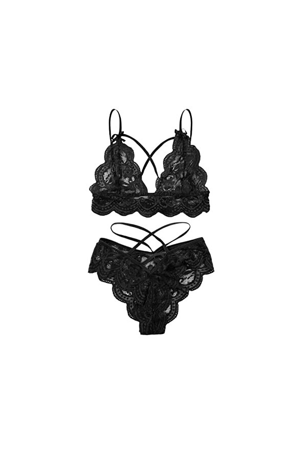 MKIUHNJ Sexy Costume Femme Trois Points Lingerie Sexy Dentelle Soutien-gorge Culotte Deux Pièces Sous-Vêtements Sexy Femme, N
