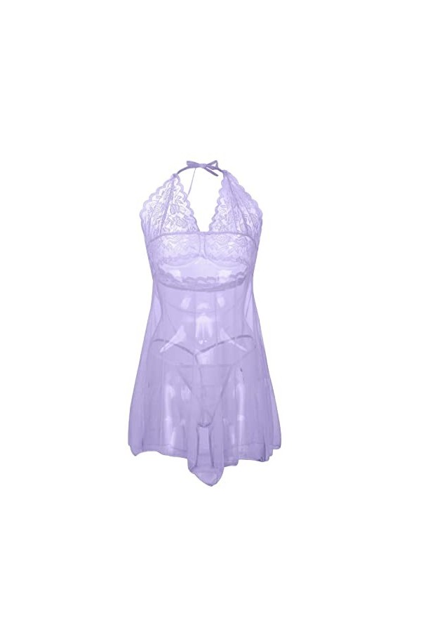 Lingerie Sexy, Femme Nuit sous-Vêtements Sexy Pyjama Une Pièce en Maille De Couleur Unie Lingerie String Combinaison Cuir Lin