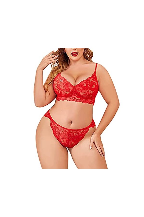 liaddkv Femme Sexy Grande Taille Lingerie Dentelle Body Exotique Teddy Lingerie Soutien-gorge à lanières et Culotte avec Chok