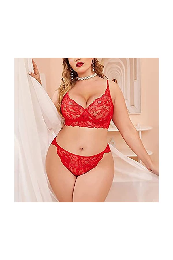 liaddkv Femme Sexy Grande Taille Lingerie Dentelle Body Exotique Teddy Lingerie Soutien-gorge à lanières et Culotte avec Chok
