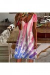 Robe Mesdames dété à Manches Courtes Fashion Dress V Neck Swing Flowy Robe Confortable Robe Bandeau Femme Hot Pink, M 
