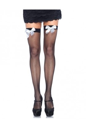 Leg Avenue 9018 Collant en Filet avec Nœuds Noir Blanc Tu Eur 34-38