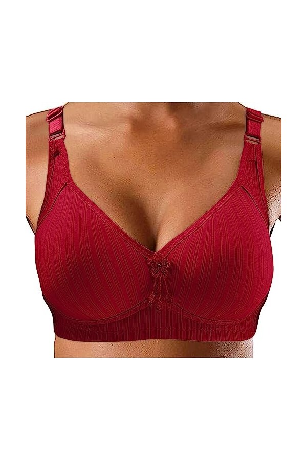 liaddkv Sous-vêtements pour femmes moyennes et âgées sans anneau en acier, soutien-gorge confortable pour femme, rouge, 44