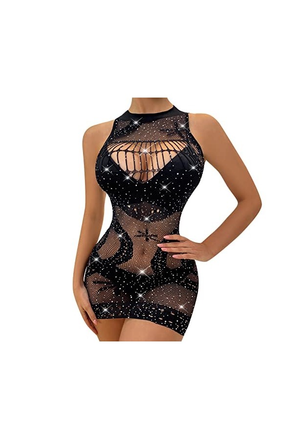 liaddkv Robe en résille pour femme, Noir , taille unique