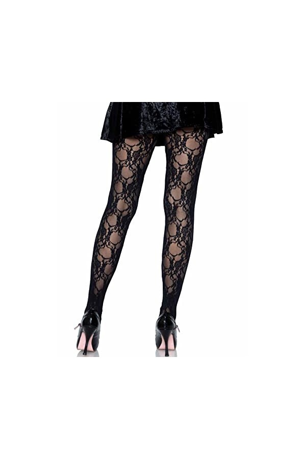 Leg Avenue Collant Fine Dentelle Floral Noir Taille Unique