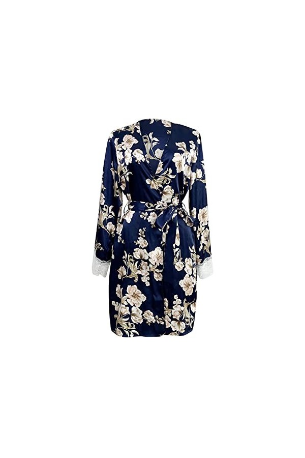 BOTCAM Ensemble de pyjama sexy en satin pour femme, bleu, S