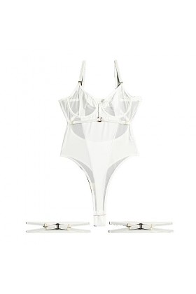 ZDJSWJ Femmes dentelle sous-vêtements Body Mesh Doll Teddy sous-vêtements creux V-neck sous-vêtements body Blanc,S 