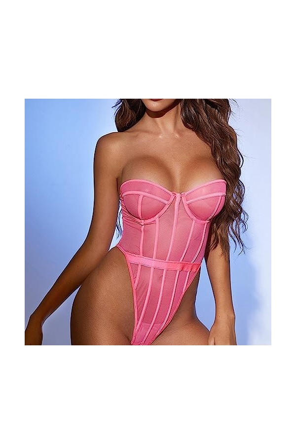 ZDJSWJ Femmes Dentelle sous - vêtements Combinaison Mini poupée sous - vêtements V - Neck évidement sous - vêtements Pyjama 