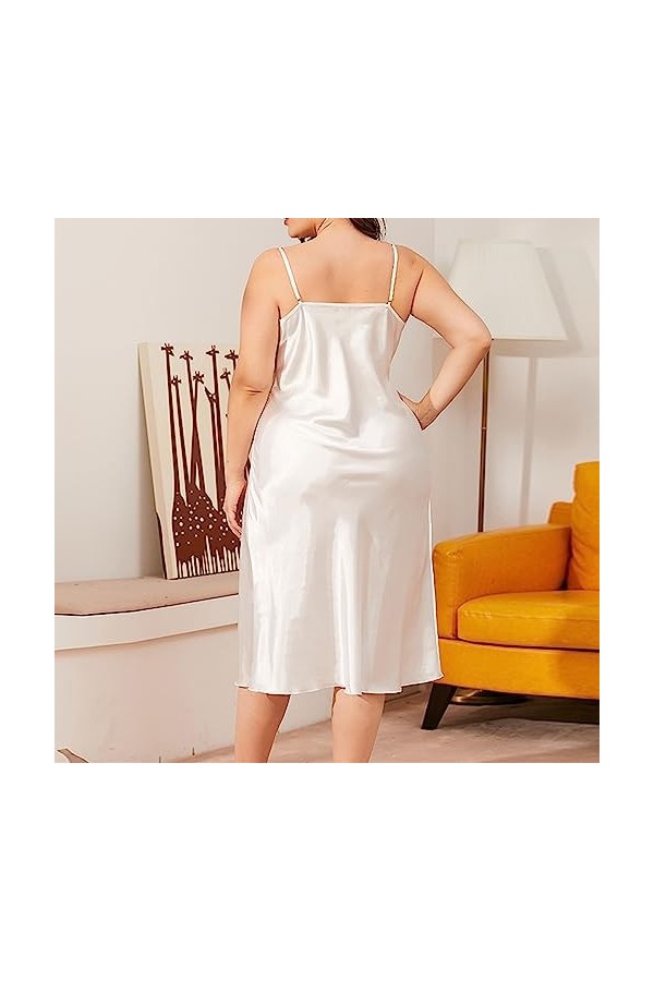 ZDJSWJ Femmes Halter Soie Grande Taille Pyjama Satin poupée Pyjama Robe Pyjama Dentelle Halter Pyjama Combinaison Blanc,3XL 