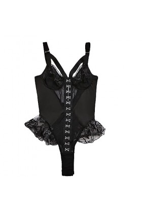 ZDJSWJ Femmes Une pièce Lingerie Profonde V Dentelle Collants poupées Transparent Lingerie sans Dos Collants Noir,M 