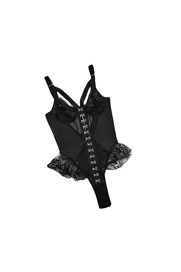 ZDJSWJ Femmes Une pièce Lingerie Profonde V Dentelle Collants poupées Transparent Lingerie sans Dos Collants Noir,M 