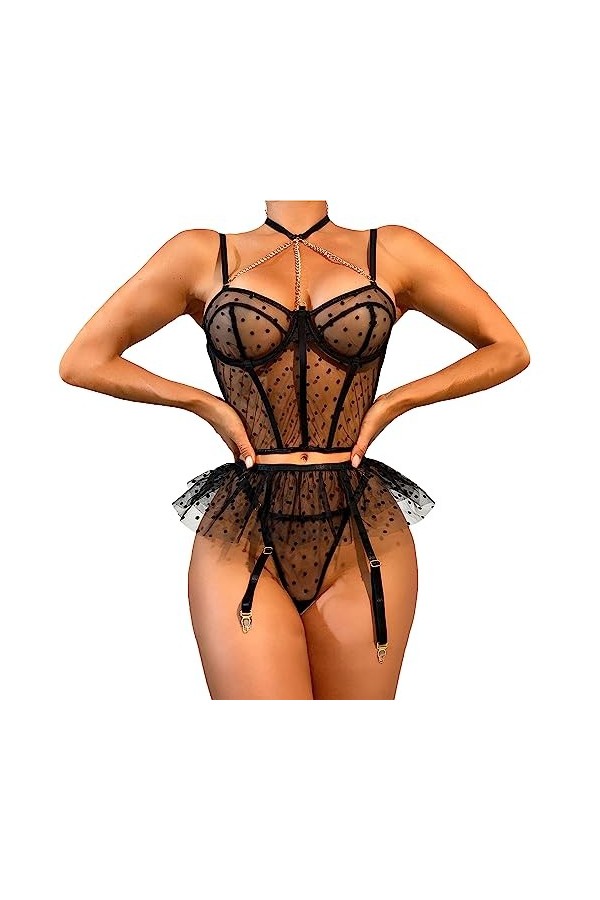 ZDJSWJ Femmes Lingerie Lace Collants Ensemble de Lingerie avec Soutien - Gorge et Ensemble Pantalon Ensemble Soutien - Gorge 