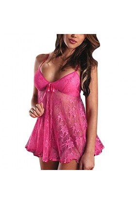 BIISDOST Femmes Lace Sexy Flower Sleepwear Dress Silks Lingerie Nightdress sous-vêtements avec Coupe Tenue Sexy Coquine Hot 
