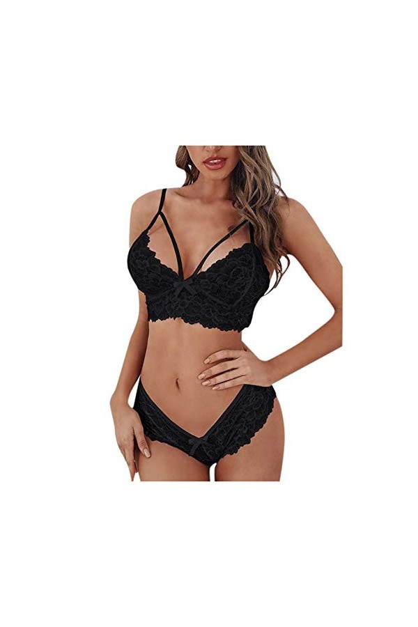 IQYU N Set Corset Sous-vêtements Taille Bralette Plus Dentelle Fleurs Femmes Deux Sous-vêtements Soutien-gorge Chemise de Nui