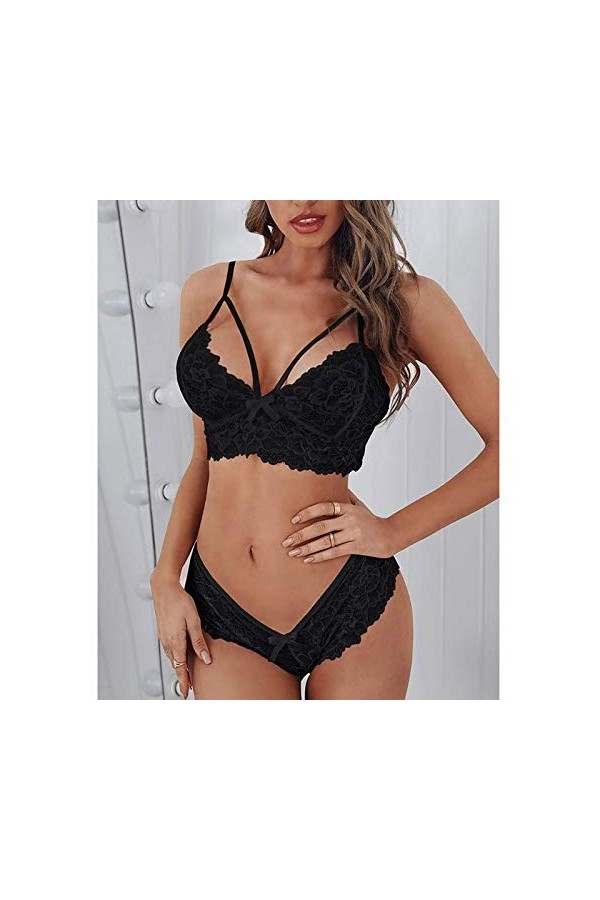 IQYU N Set Corset Sous-vêtements Taille Bralette Plus Dentelle Fleurs Femmes Deux Sous-vêtements Soutien-gorge Chemise de Nui