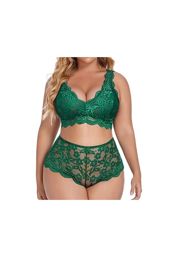 IQYU Ensemble de lingerie sexy sexy pour femme avec licol ras du cou, soutien-gorge à lanières et culotte - 2 pièces - Rouge,