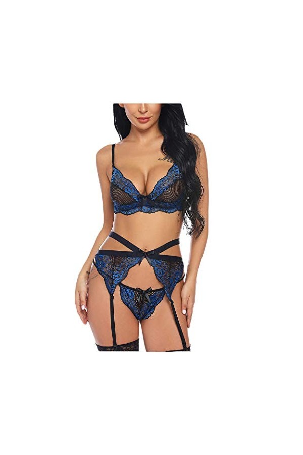 Lingerie Femme Sexy Ensemble Homme Sexy Hot y25k Set Dentelle avec des sous-vêtements de jarretière Broderie Sexy Femmes + Th