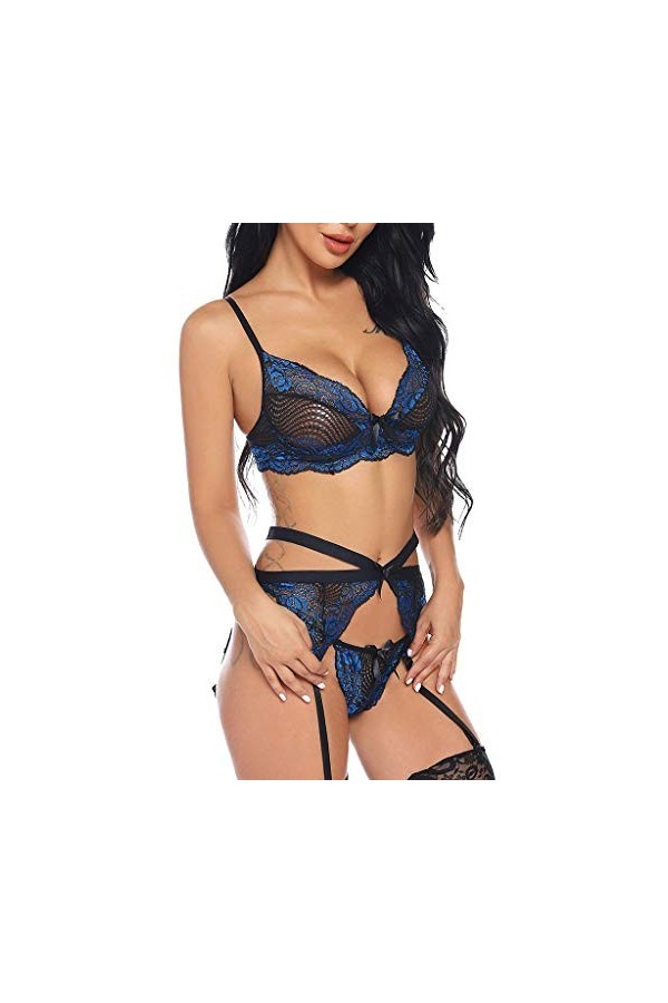 Lingerie Femme Sexy Ensemble Homme Sexy Hot y25k Set Dentelle avec des sous-vêtements de jarretière Broderie Sexy Femmes + Th
