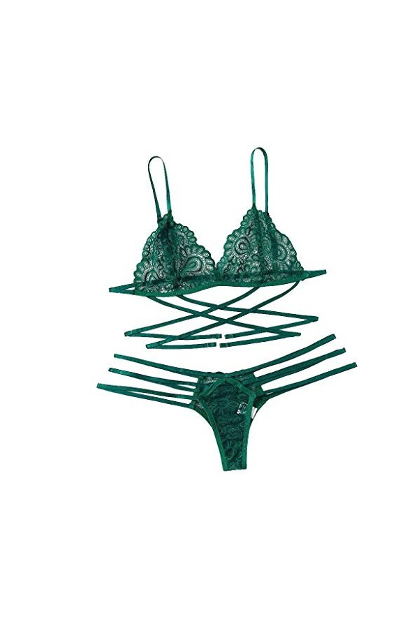 Vêtements De Nuit Femme 2 Pièce sous-Vetements Erotique Lingerie Sexy Ensemble Dentelle Ensemble Soutien Gorge et String Sexy
