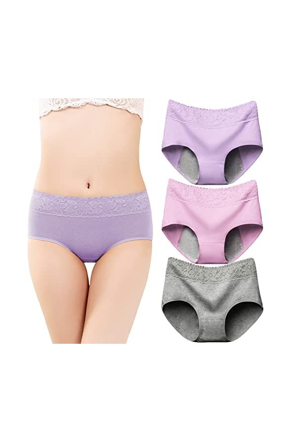 Culottes Menstruelles Femme Taille Mi-Haute Culotte Coton Ultra Minces Lingerie Stretch Boxer Fit Douce Slips Absorbante Tent