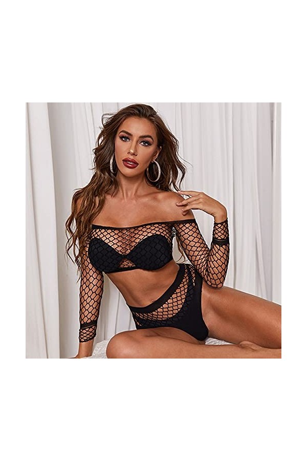 Lingerie Sexy Femme Grande Taille Brassière Les sous-vêtements de pêche mettent en Place Un Pyjama creusé pour Femmes Ensembl