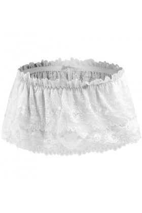 Lingerie séduisante en dentelle pour homme - Taille mi-haute - Double couche - Boxer semi-transparent avec jupe, blanc, taill