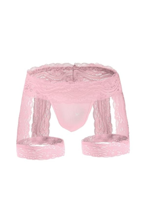 BreakEgg Sous-vêtements en dentelle pour homme - String en dentelle - Sous-vêtements sexy, Tzy0608Pink, taille unique