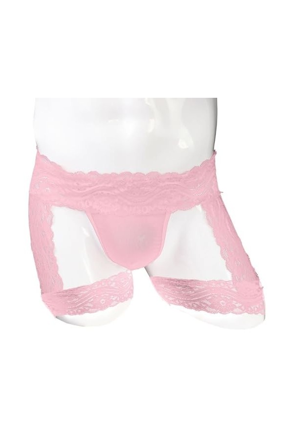 BreakEgg Sous-vêtements en dentelle pour homme - String en dentelle - Sous-vêtements sexy, Tzy0608Pink, taille unique