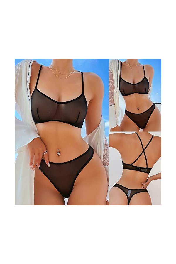 FGUUTYM Lingerie de Noël pour femme 2 pièces Sous-vêtements en dentelle, pyjamas, anneau en acier, pantalon pour femme Body s