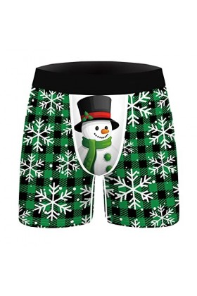 FGUUTYM Sous-vêtements en dentelle pour homme - Sous-vêtements plats et respirants avec impression de Noël - Boxer de sport d