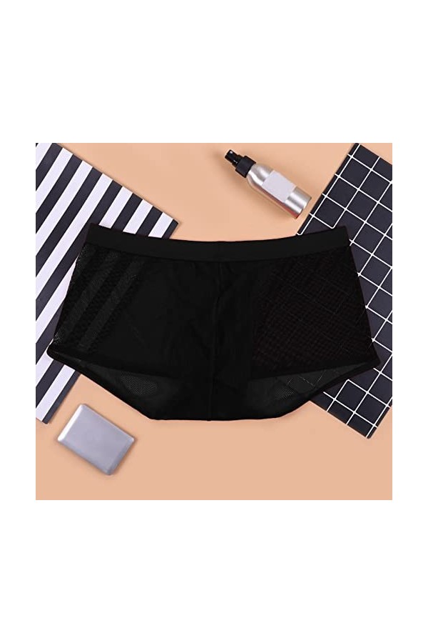 FGUUTYM Sous-vêtement à manches longues pour homme Sexy Low Rise Briefs Ice Thread Sous-vêtement Fashion Ride Up, Noir , S