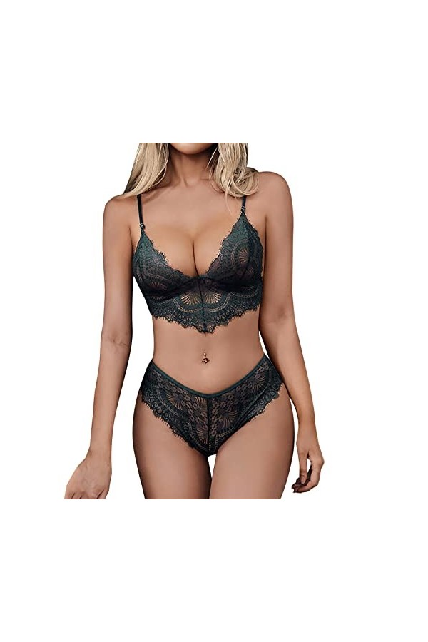 Lingerie Sexy pour Femme Femmes Ultra Mince Creux Sling Dentelle Sexy sans Anneau en Acier Sexy sous-Vêtements en Forme De V 