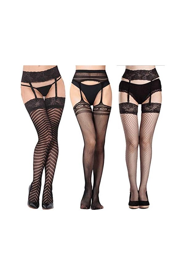 Vellede Collant Resille Ouvert Pantyhose Lingerie Sexy Collants Noir 3 Pack