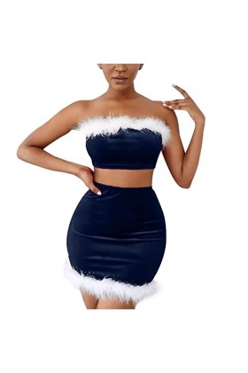 Lingerie érotique pour Femmes Sexy Dentelle en Peluche Mot Cou Wrap Poitrine Pyjama de Noël Lingerie Lapin Sexy Blue, S 