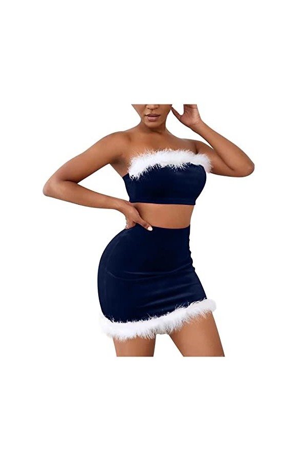 Lingerie érotique pour Femmes Sexy Dentelle en Peluche Mot Cou Wrap Poitrine Pyjama de Noël Lingerie Lapin Sexy Blue, S 