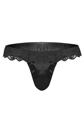 Générique String Homme Sexy Hot Ouverte Bikini Culotte Strings Briefs sous-vêtements Dentelle Sissy pour Hommes Brillants Bl