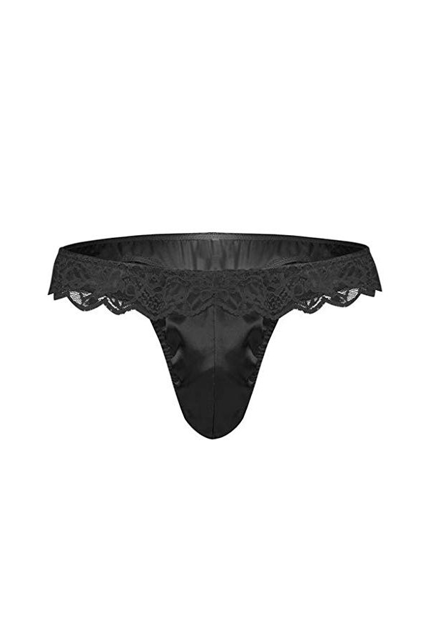 Générique String Homme Sexy Hot Ouverte Bikini Culotte Strings Briefs sous-vêtements Dentelle Sissy pour Hommes Brillants Bl