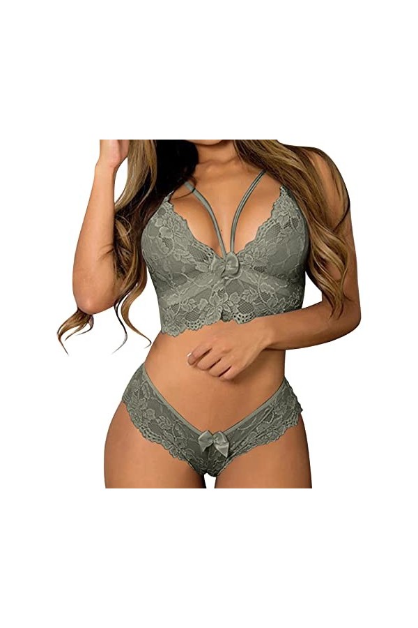 sous-Vetements Femme Dentelle Lingerie Sexy Ensemble Erotique Ensemble Soutien Gorge et String Sexy Vêtements De Nuit 2 Pièce